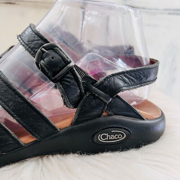 Chaco Tuleah Cross Black Buttery Leather Strappy Comfort Sandals Portugal Size 7 - Picture 3 of 8